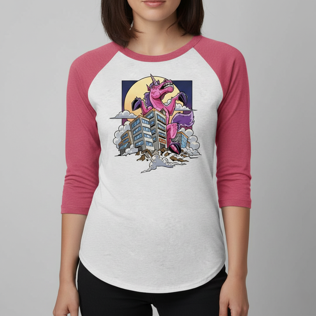 Unicorn Godzilla Unisex Triblend 3/4-Sleeve Raglan