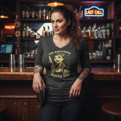 The Bartender Hates You Ladies Long Sleeve V-neck
